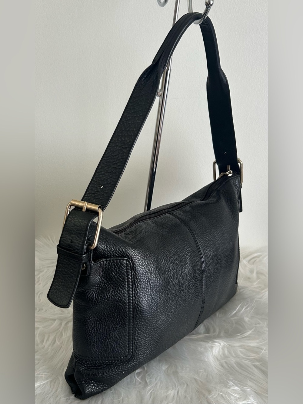 HOBO Black Pebbled Leather Zip Top Shoulder Bag Soft Leather Purse - Picture 5 of 11